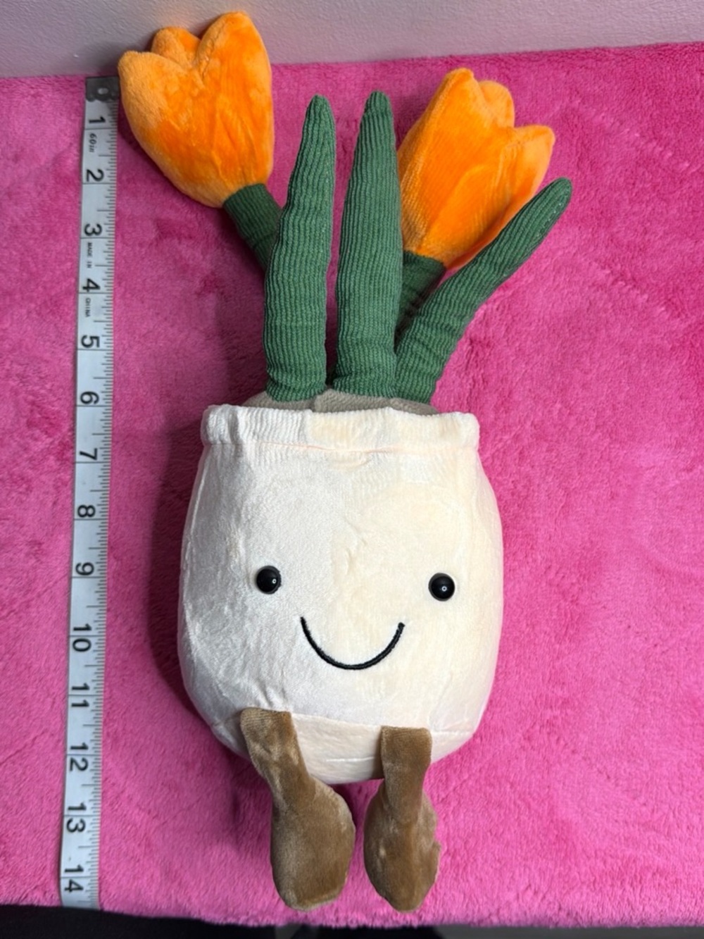 Plush Smiling Planter with Orange Tulips